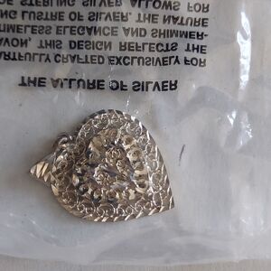 Vintage Avone Sterling Silver Diamond Cut Heart Necklace